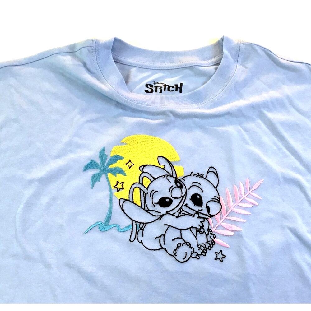Disney Stitch Angel Blue T-Shirt Embroidered Size Medium NWT